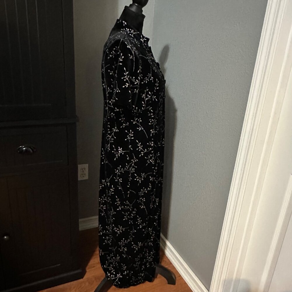 Another Thyme Velvet Maxi Dress 14 Black Floral Glitter Mandarin Collar Formal - Picture 7 of 13
